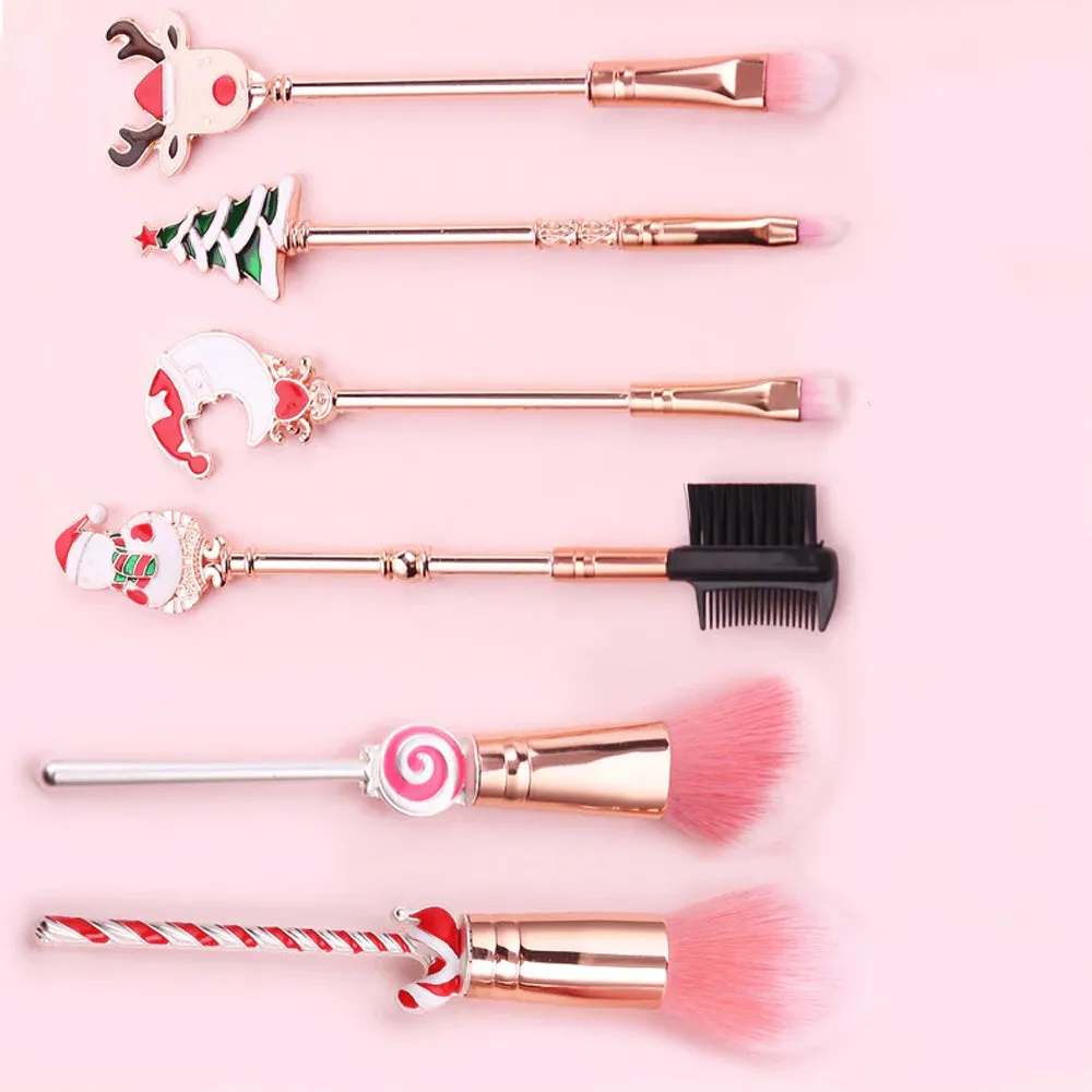 Holiday Christmas Makeup Brushes Set with Drawstring Bag