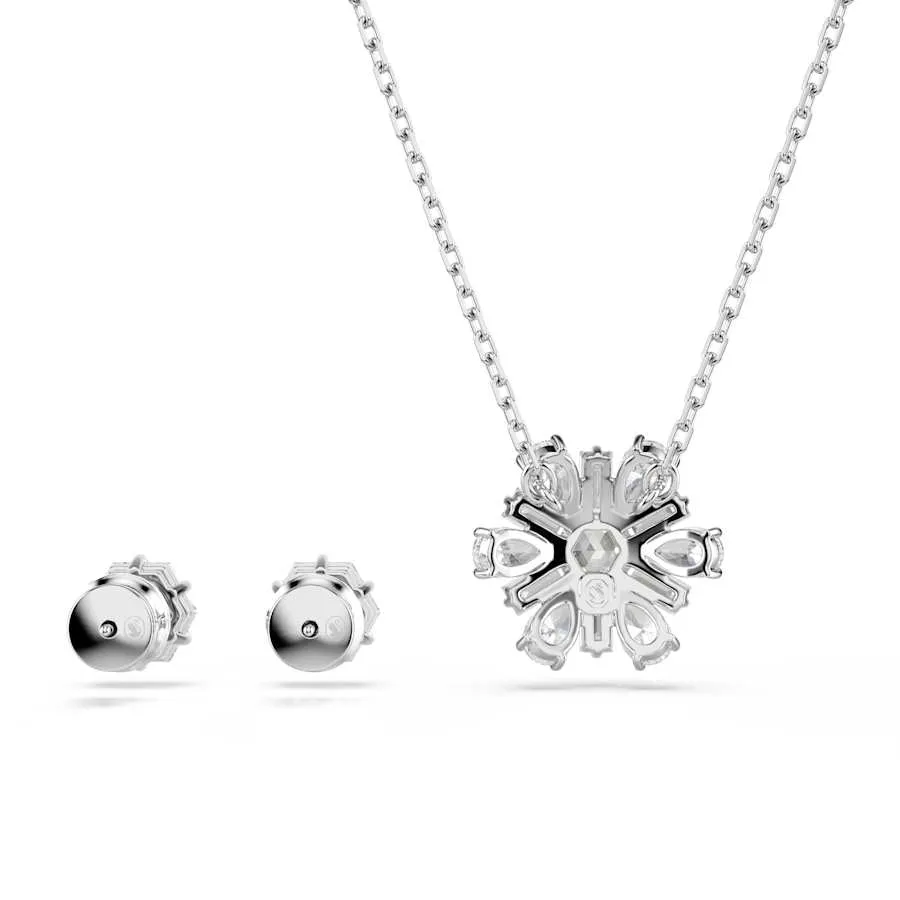 Idyllia Rhodium Plated White Mixed Cuts Snowflake Set 5691486