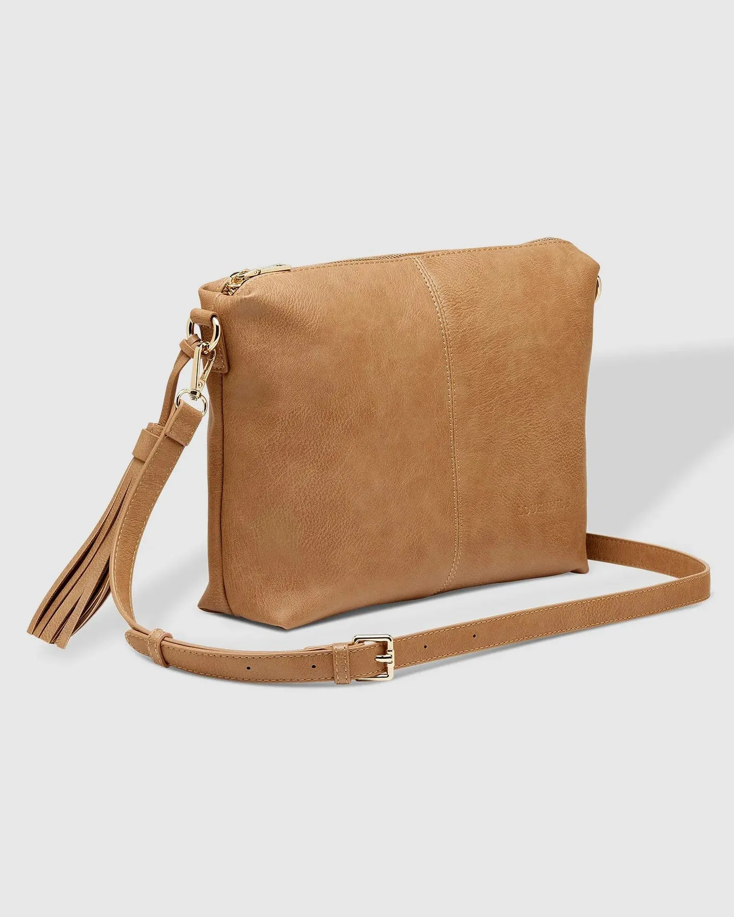 Kasey Camel Crossbody Bag With Stripe Strap