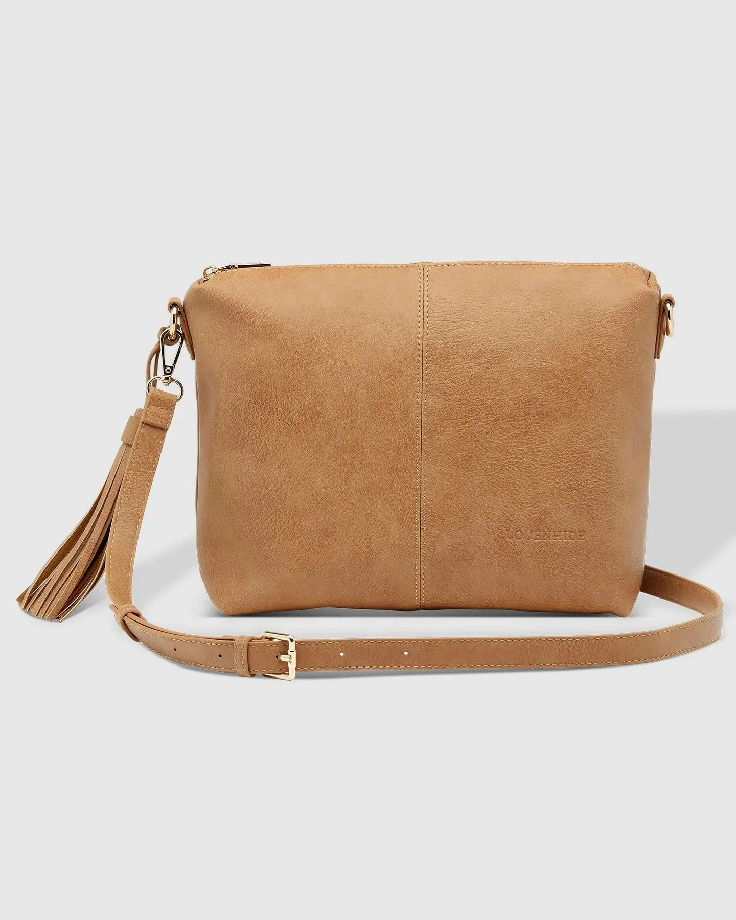 Kasey Camel Crossbody Bag With Stripe Strap