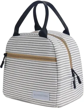 KONNITIHA Lunch Bag Reusable Large Insulated，Adult Tote Box with Two Pockets For Woman Man Work，Office，School, Picnic or Travel (Grey stripes)