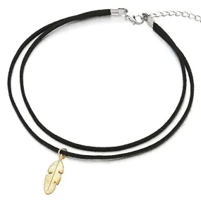 Ladies Womens Black Choker Necklace with Feather