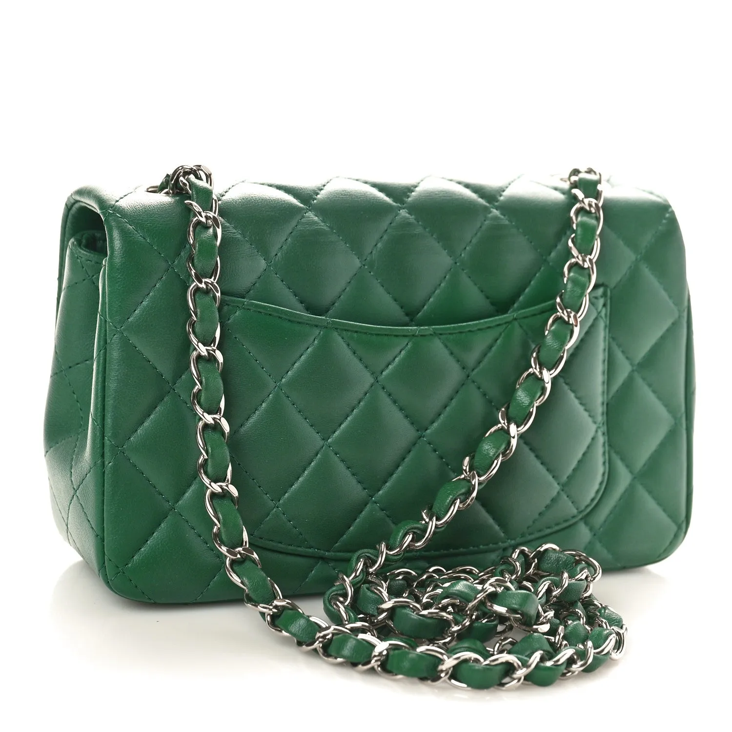 Lambskin Quilted Mini Rectangular Flap Dark Green