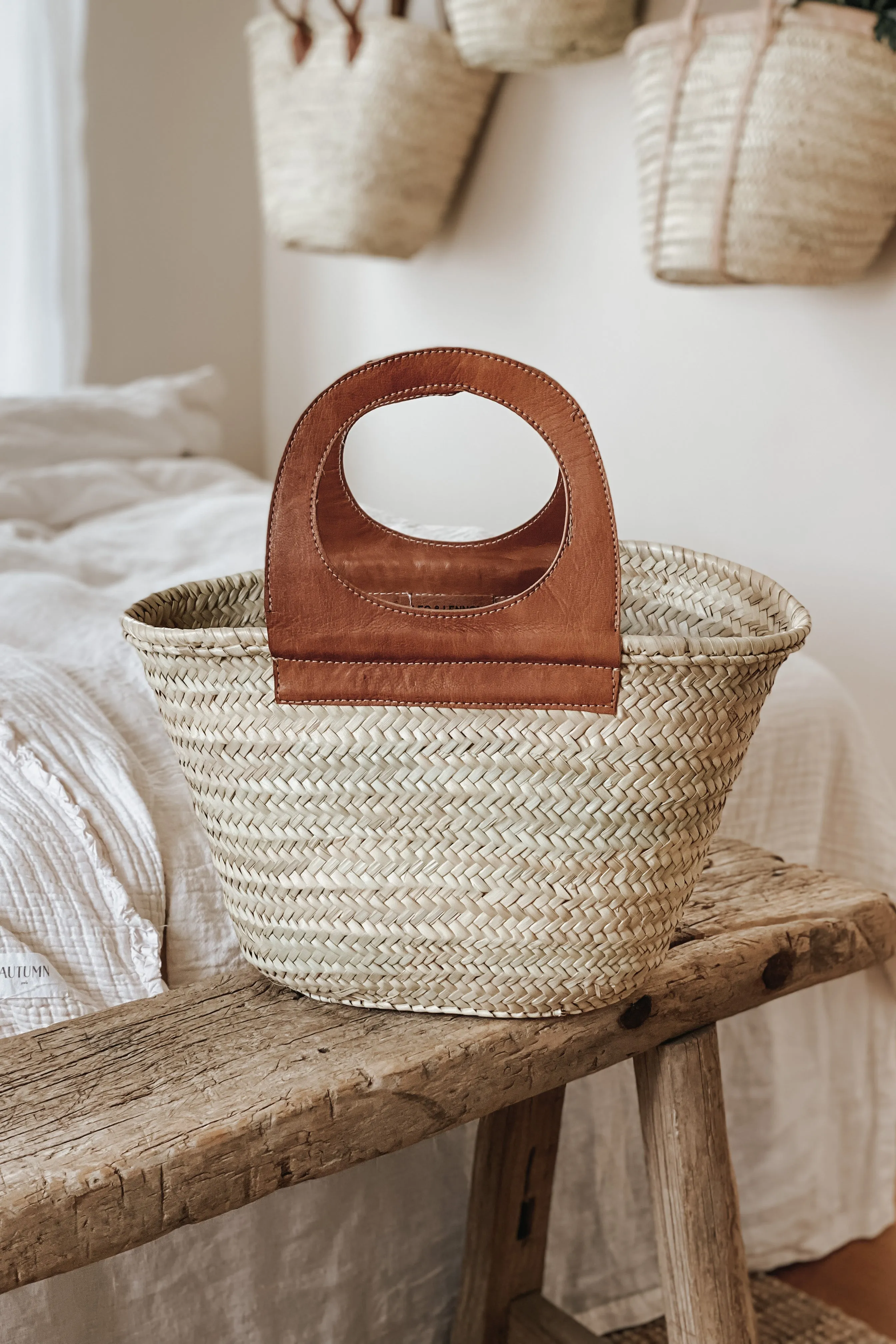 Lana Cutout Leather Basket Bag - Camel Brown