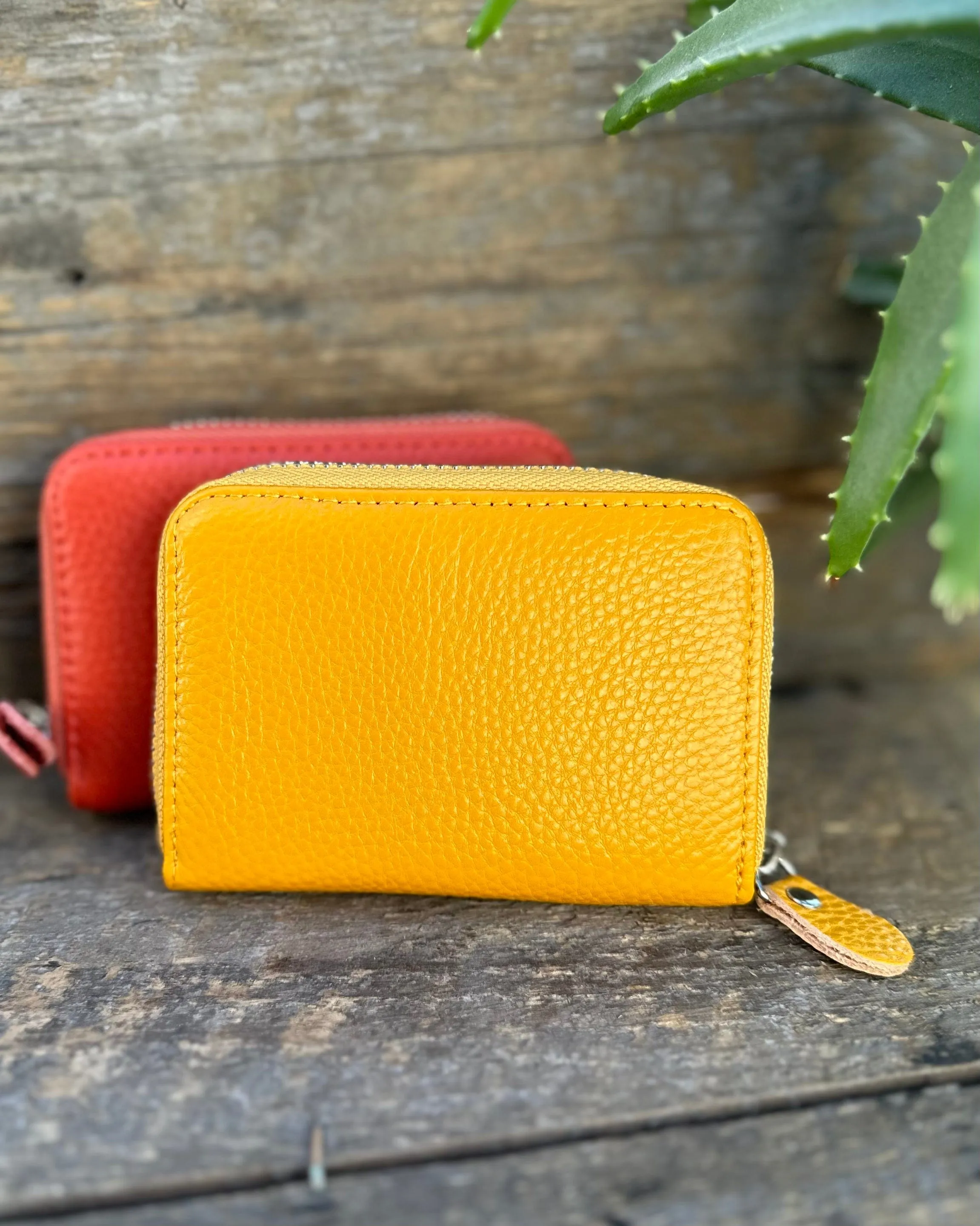 Leather Card Holder Purse - Mustard Yellow