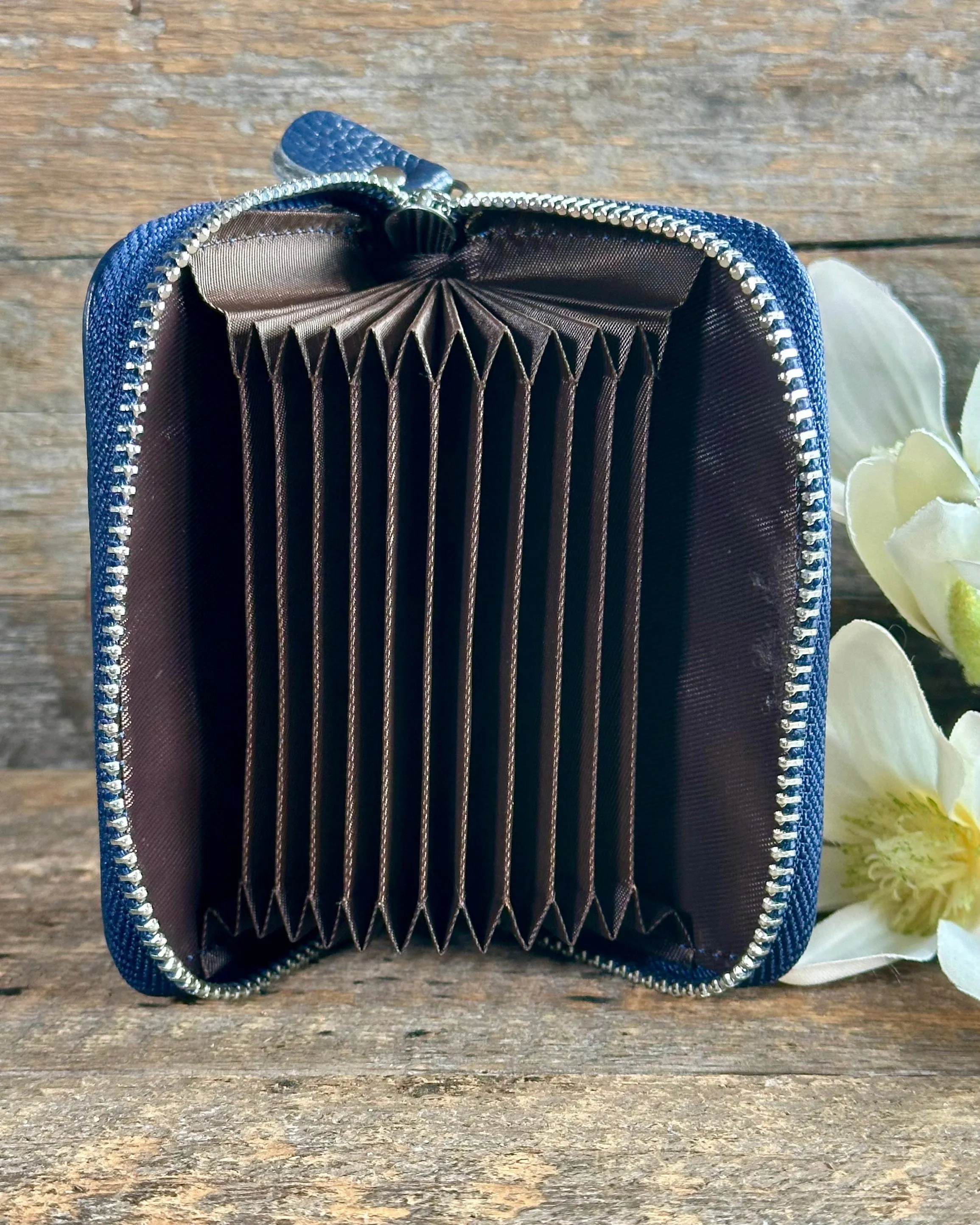 Leather Card Holder Purse - Navy