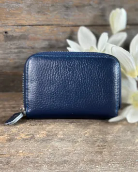 Leather Card Holder Purse - Navy