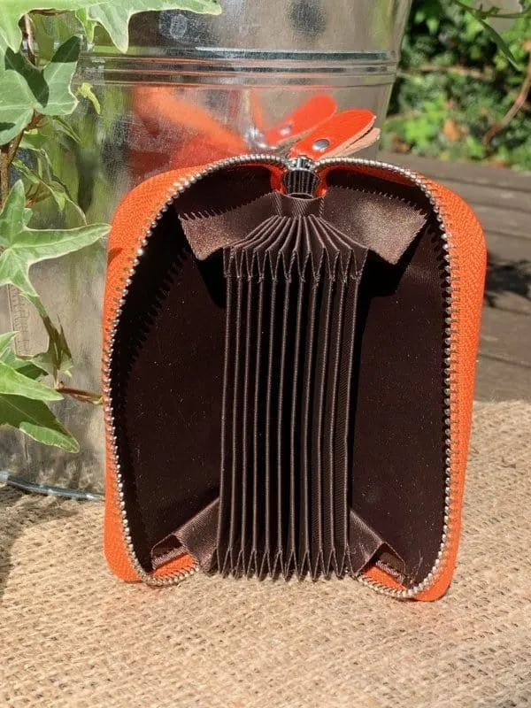 Leather Card Holder Purse - Orange