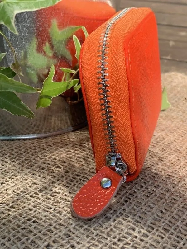 Leather Card Holder Purse - Orange