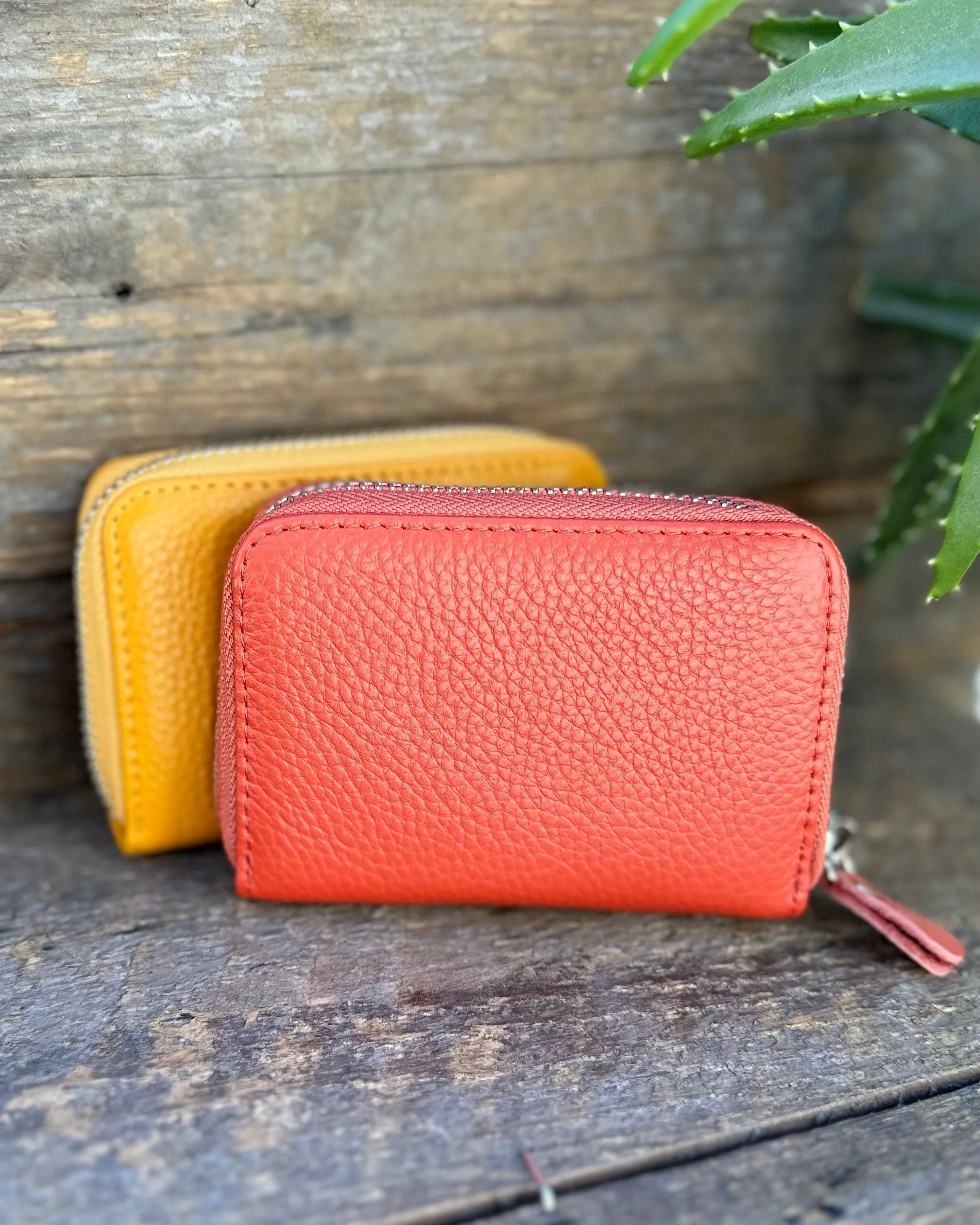 Leather Card Holder Purse - Orange