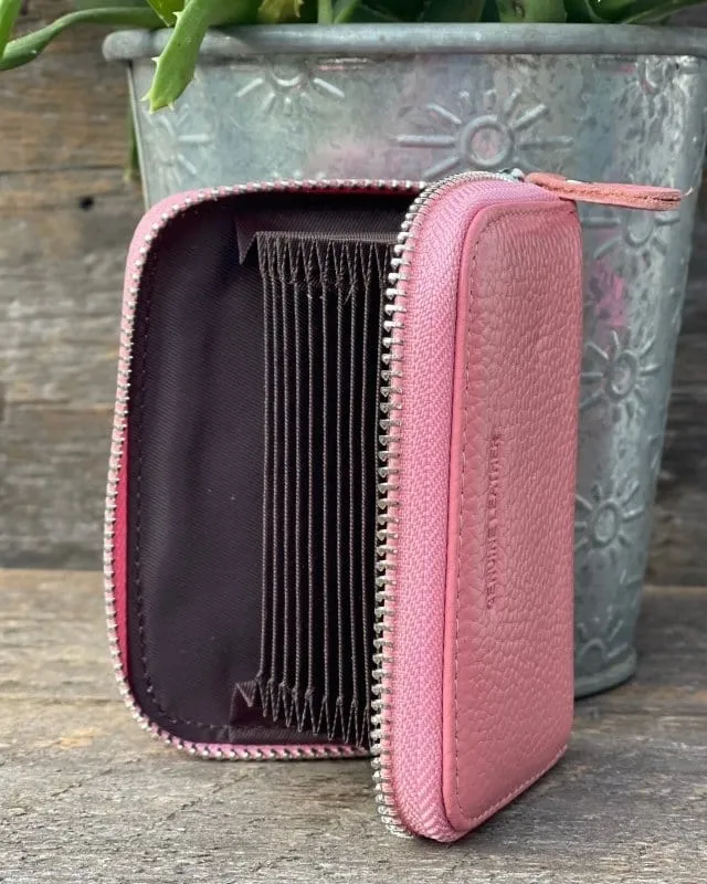 Leather Card Holder Purse - Pink