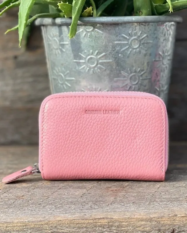 Leather Card Holder Purse - Pink