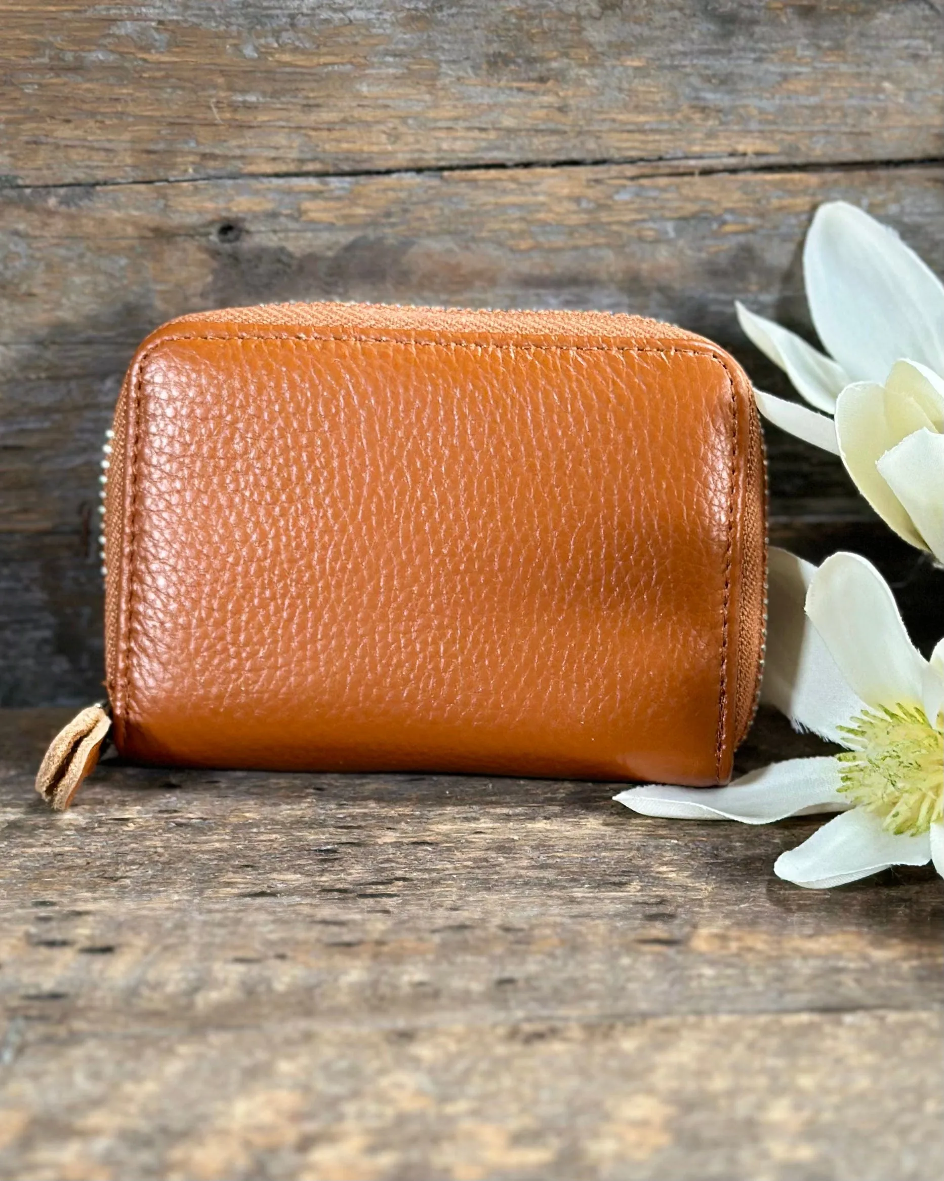 Leather Card Holder Purse - Tan