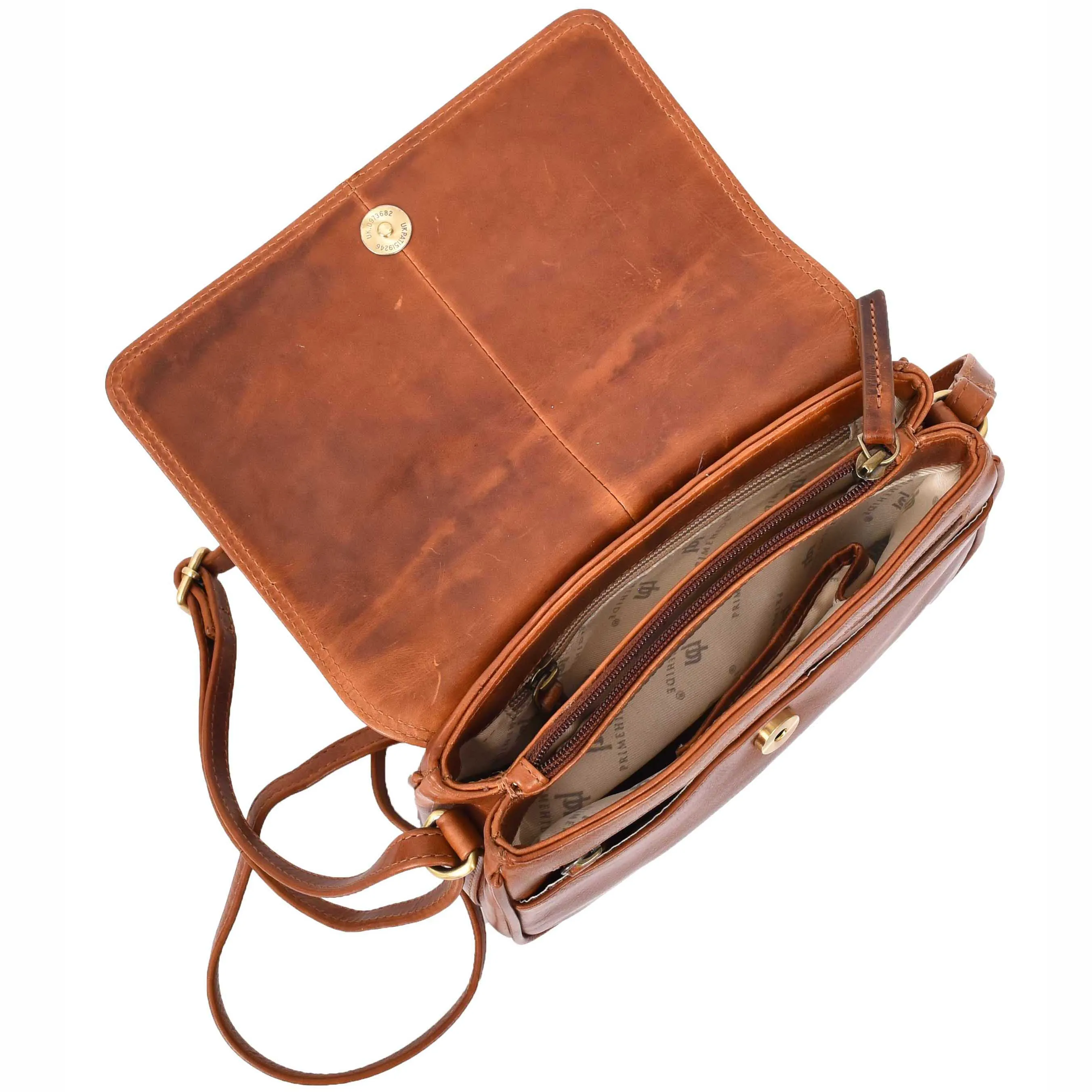 Leather Crossbody Bag Classic Casual Multi Pockets Organiser A202 Cognac