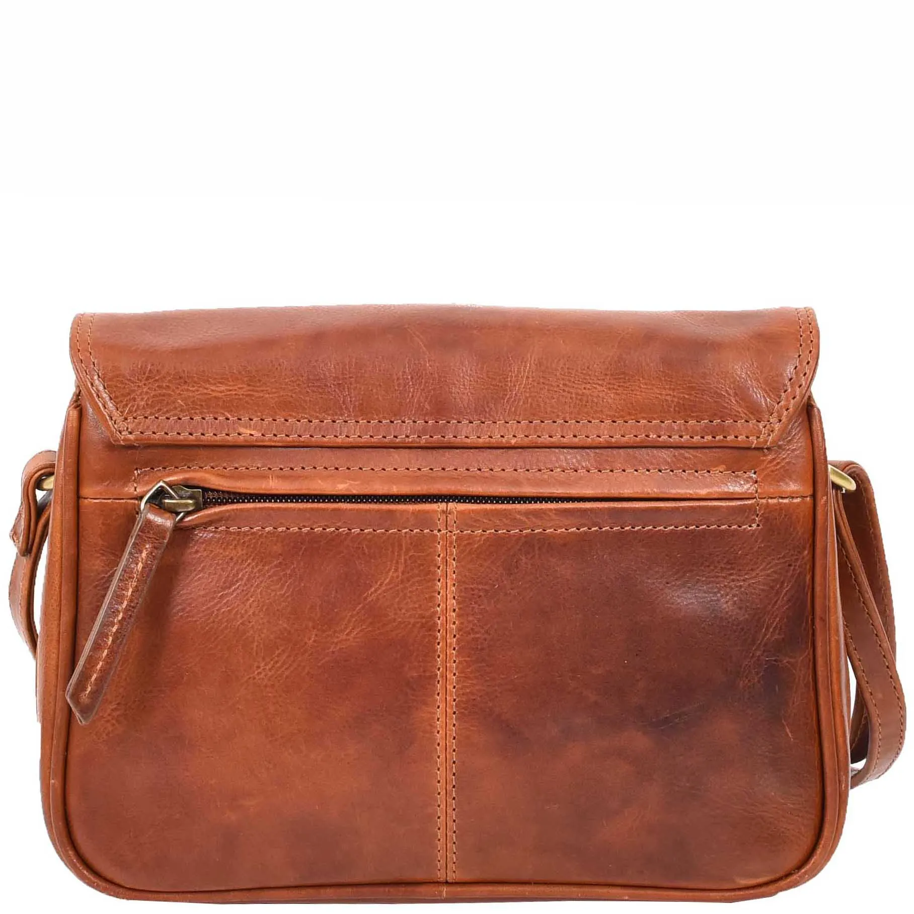 Leather Crossbody Bag Classic Casual Multi Pockets Organiser A202 Cognac