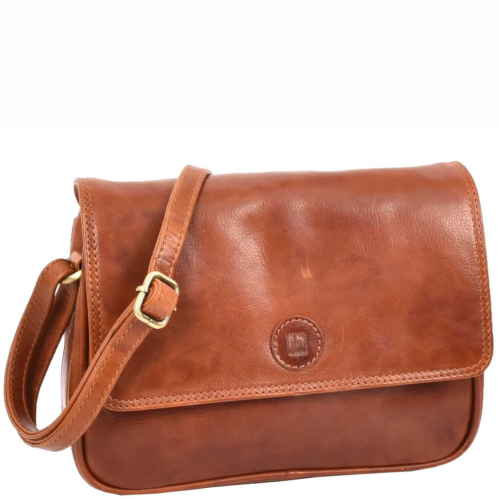 Leather Crossbody Bag Classic Casual Multi Pockets Organiser A202 Cognac