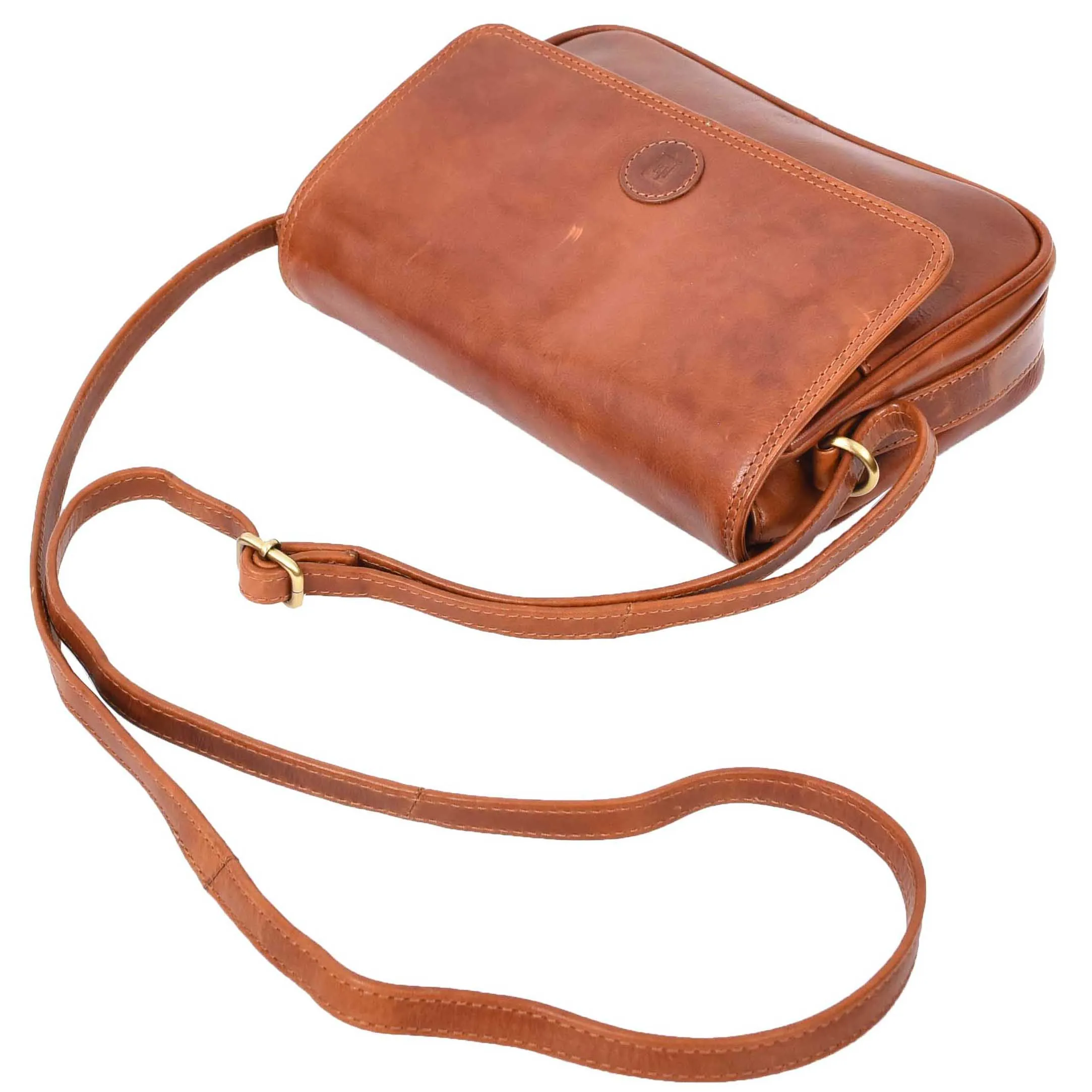 Leather Crossbody Bag Classic Casual Multi Pockets Organiser A202 Cognac