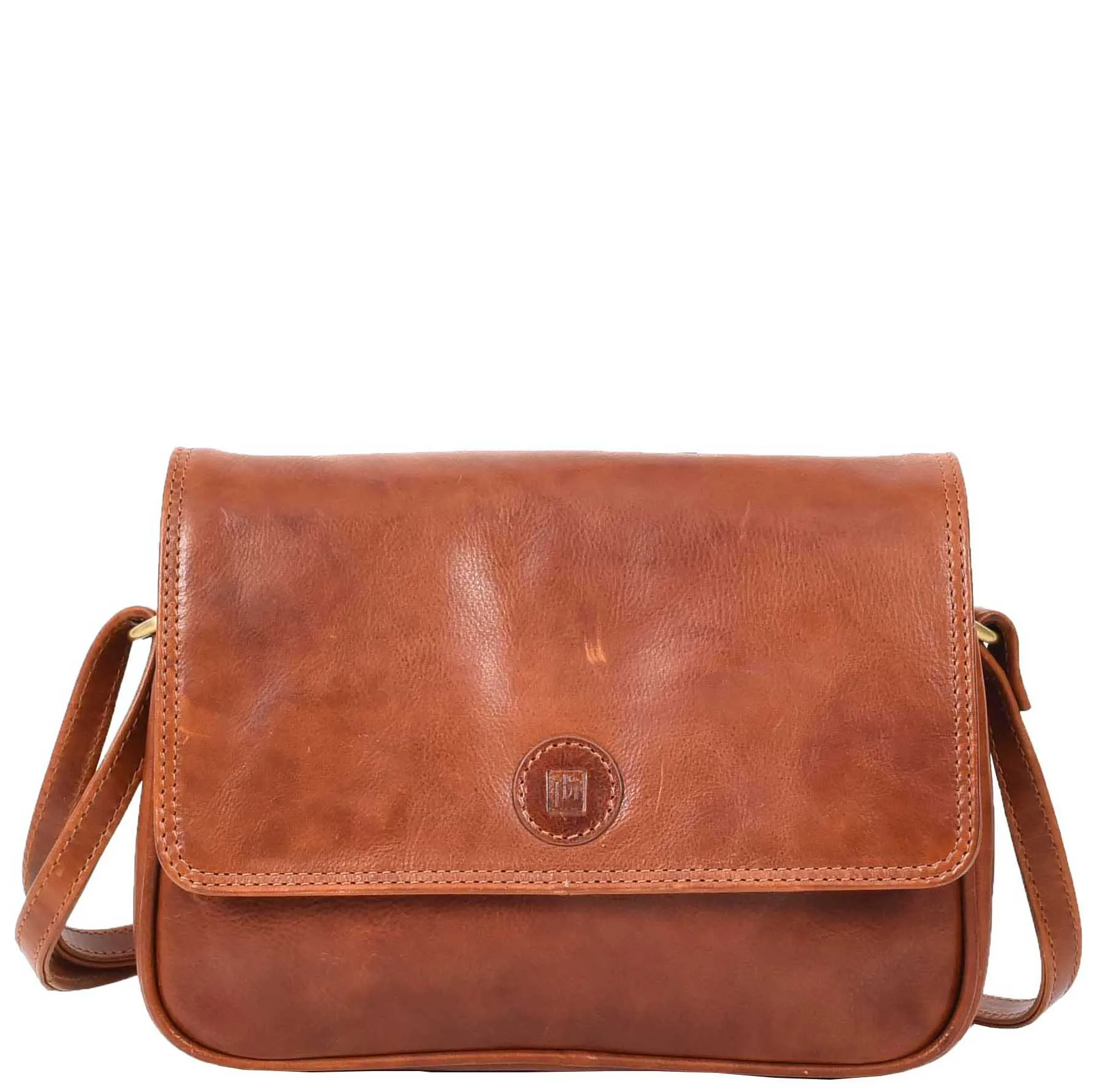 Leather Crossbody Bag Classic Casual Multi Pockets Organiser A202 Cognac