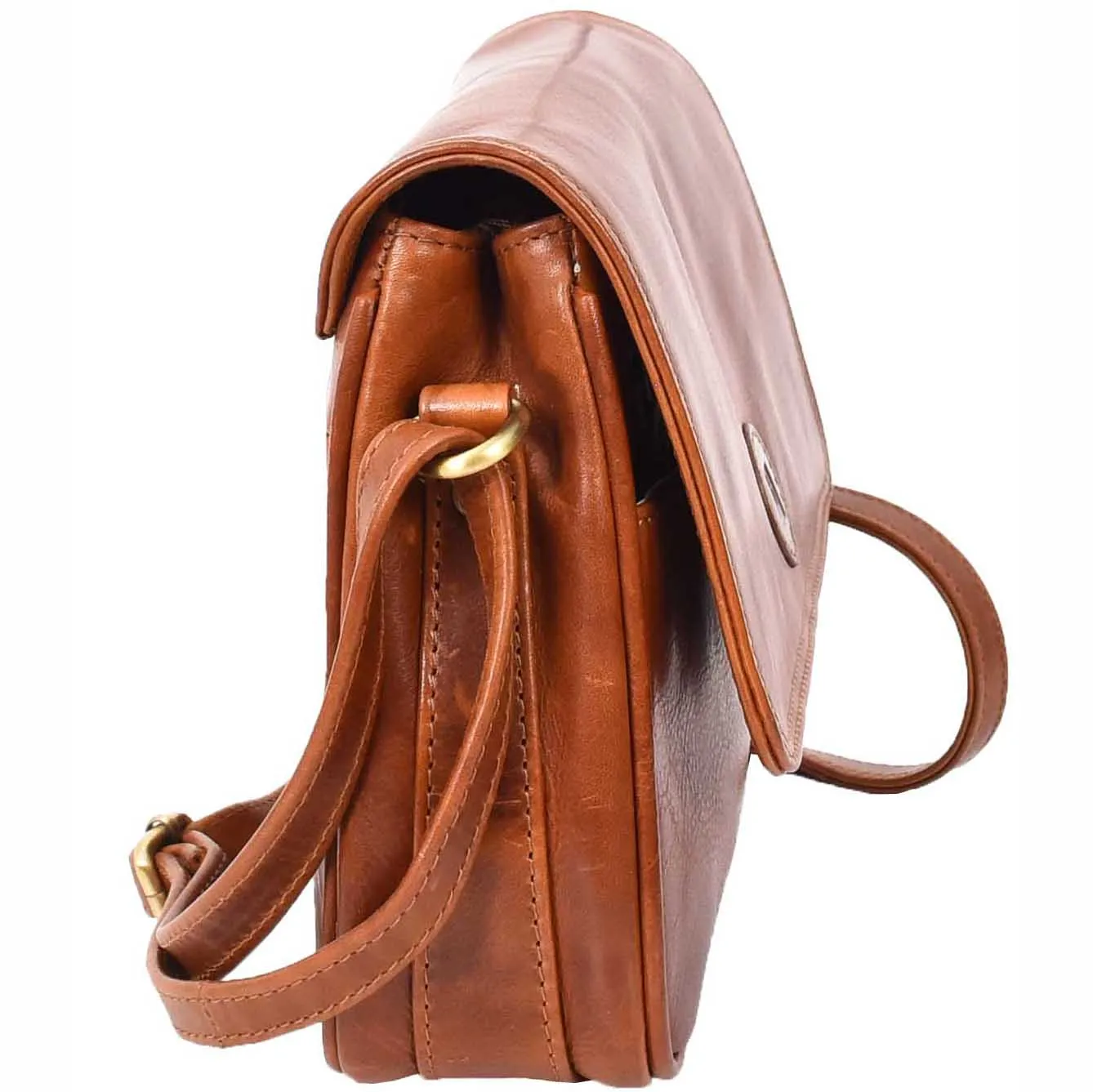 Leather Crossbody Bag Classic Casual Multi Pockets Organiser A202 Cognac