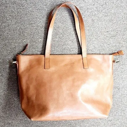 LEATHER ZIP TOP GRAB BAG BRANDY