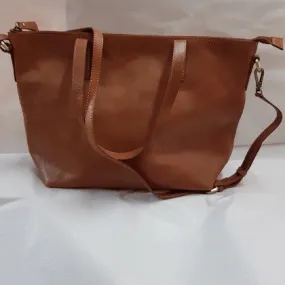 LEATHER ZIP TOP GRAB BAG BRANDY