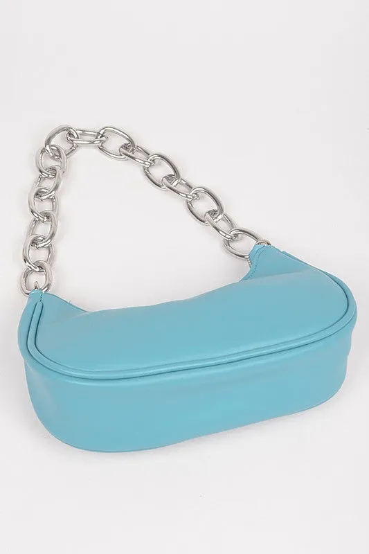 Light Blue Faux Leather Chain Shoulder Bag