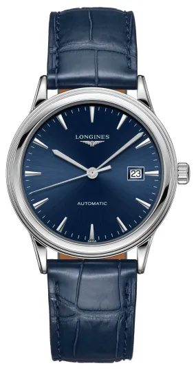 Longines Flagship Automatic Stainless Steel Blue Dial Blue Leather Strap Date Mens Watch L4.984.4.92.2