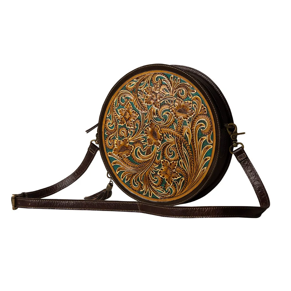 Magnolia Morn Hand-Tooled Round Bag