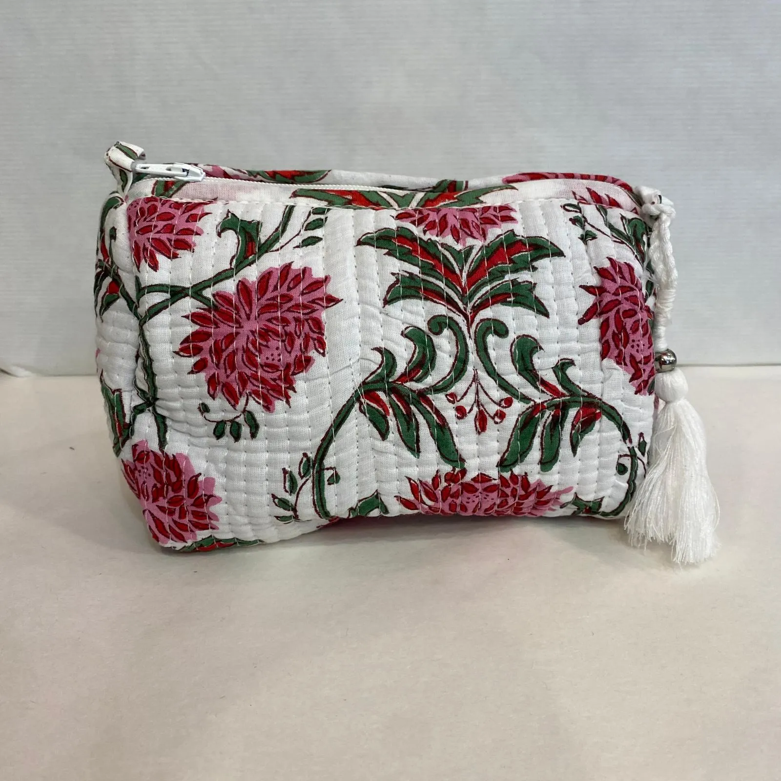 Makeup Bag - White and Raspberry