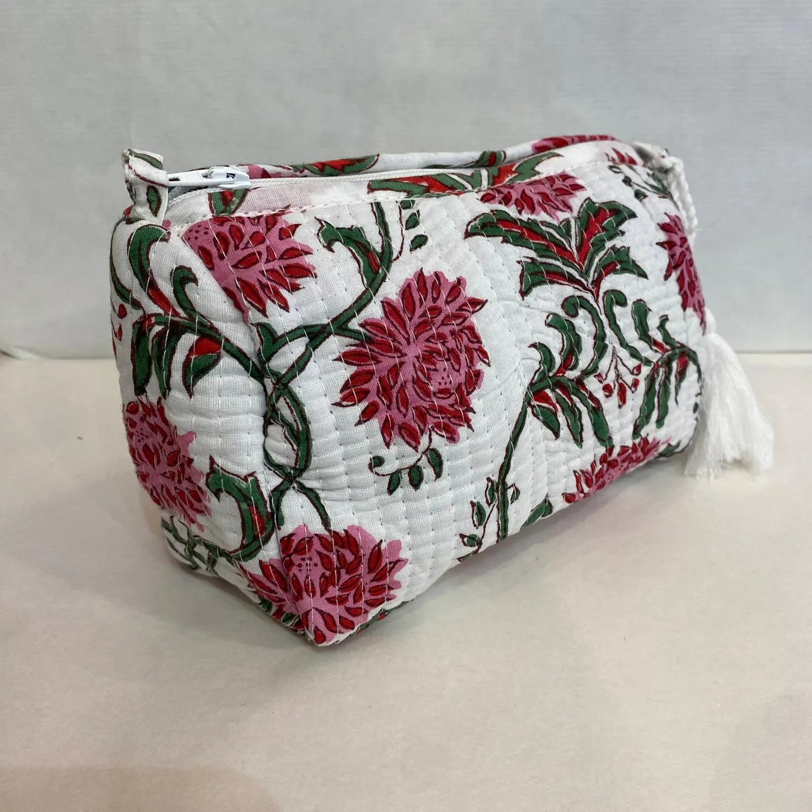 Makeup Bag - White and Raspberry