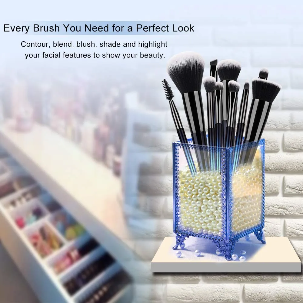 Makeup Brushes Set with a Portable Cosmetic Bag - HEDILINA 10 pcs