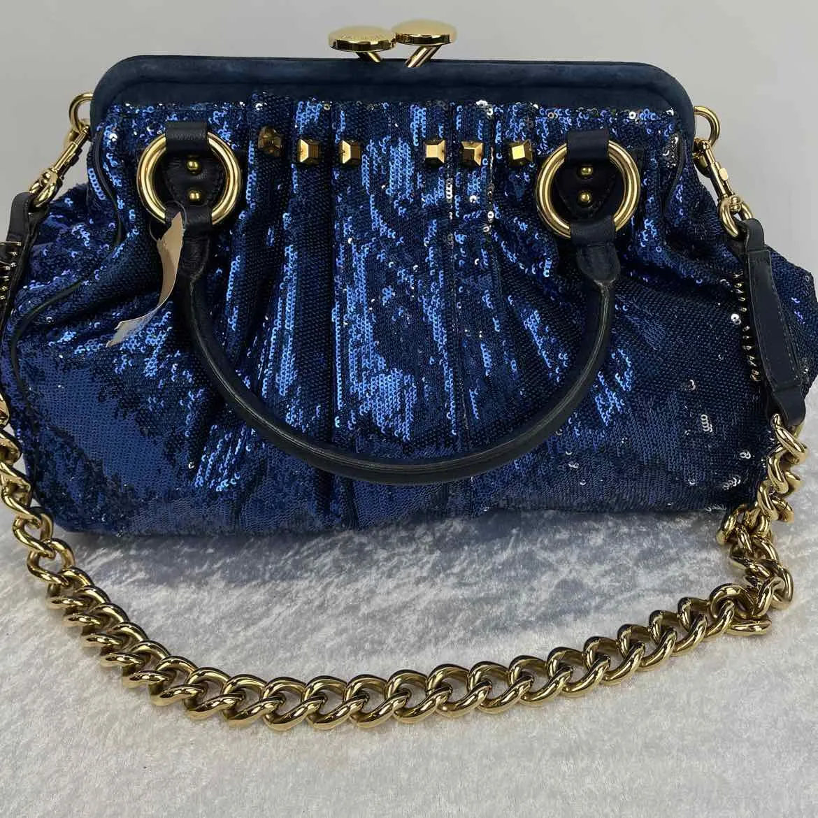 Marc Jacobs Blue Sequined Chain Link Crossbody New York Rocker Crossbody Bag