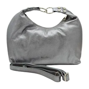 Marco Moreo Pewter Leather Hobo Crossbody Bag  7168