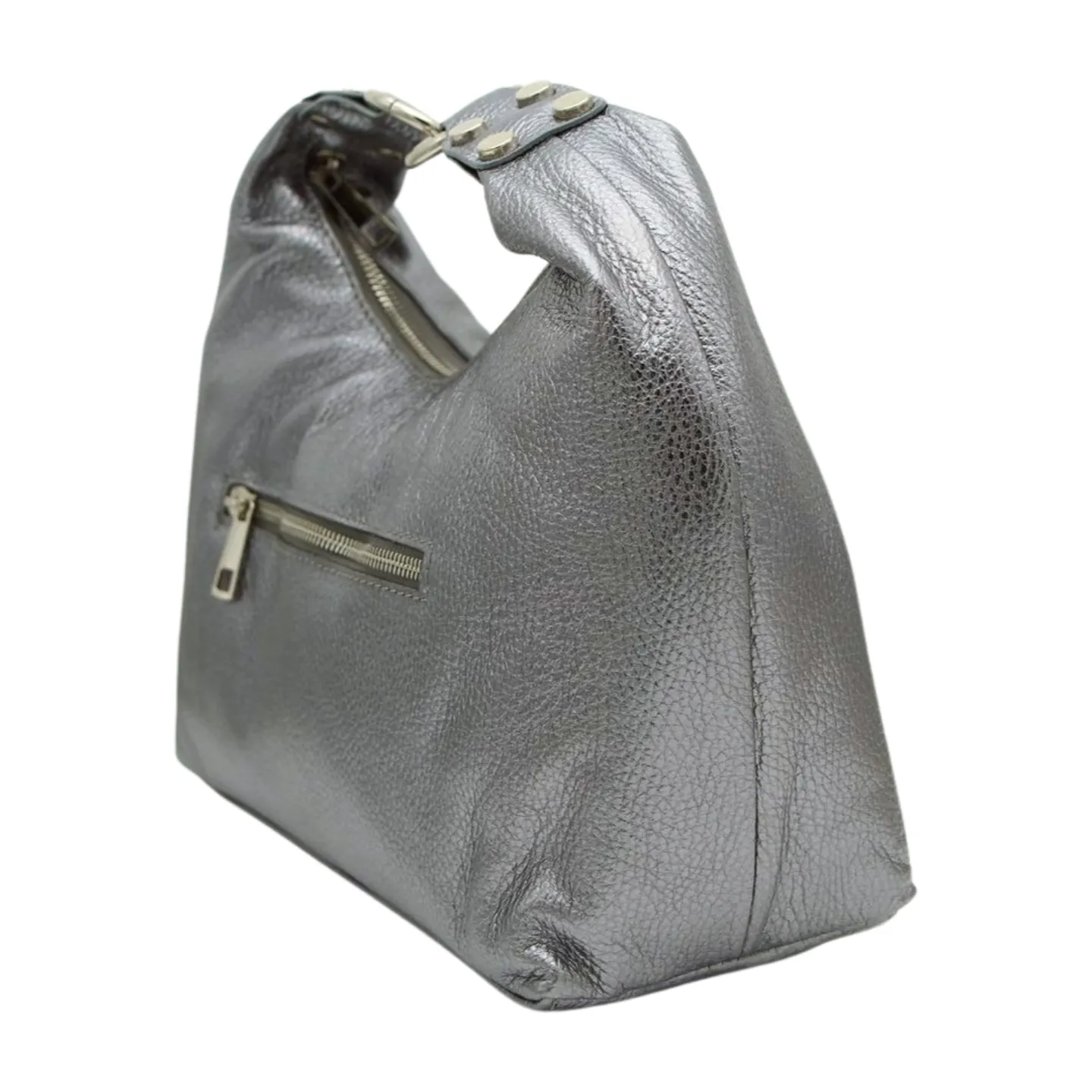 Marco Moreo Pewter Leather Hobo Crossbody Bag  7168