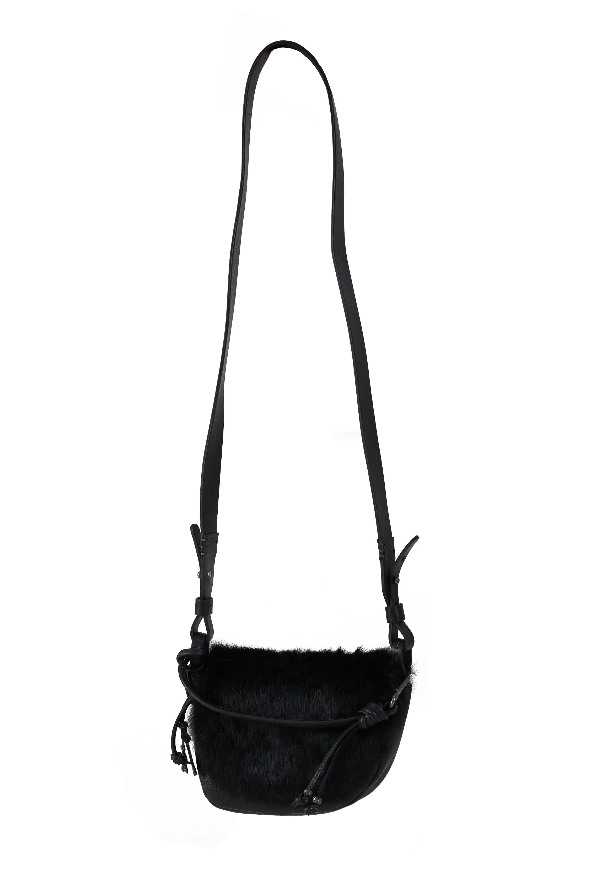 Marinella Messico Small Leather and Fur Bag in Lapin Nero