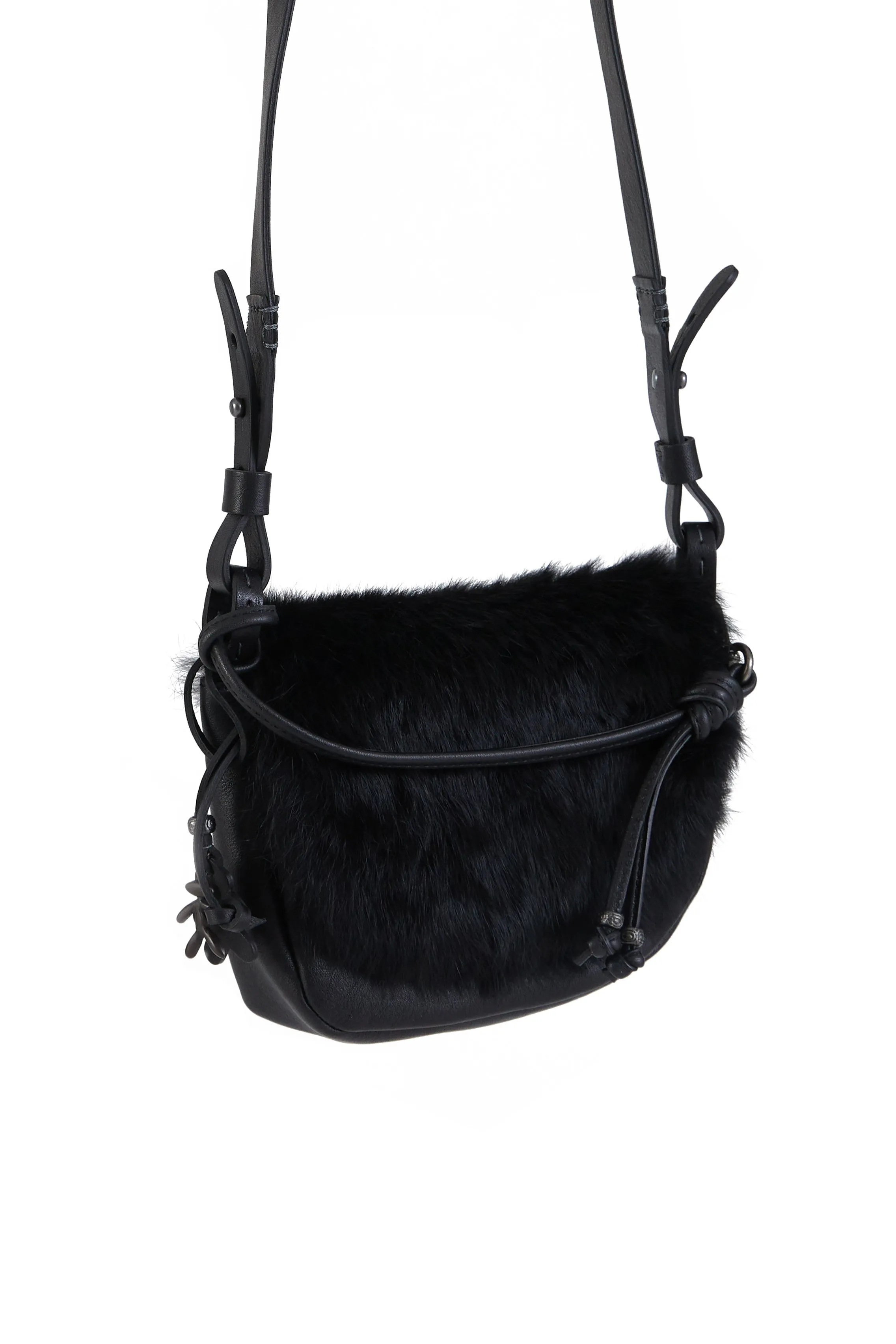 Marinella Messico Small Leather and Fur Bag in Lapin Nero