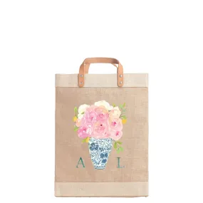 Market Bag in Natural Bouquet with Porcelain Vase by Amy Logsdon