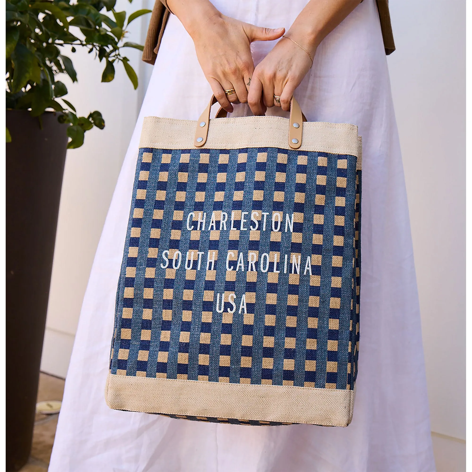 Market Bag in Navy Gingham