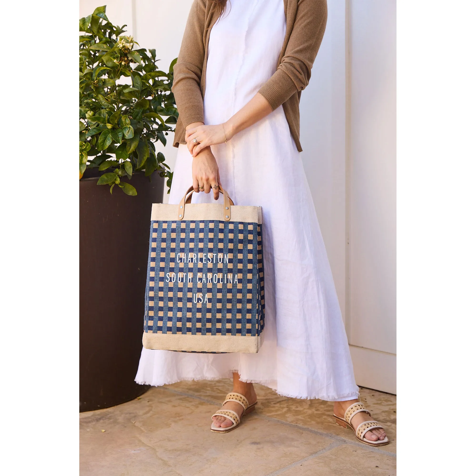 Market Bag in Navy Gingham