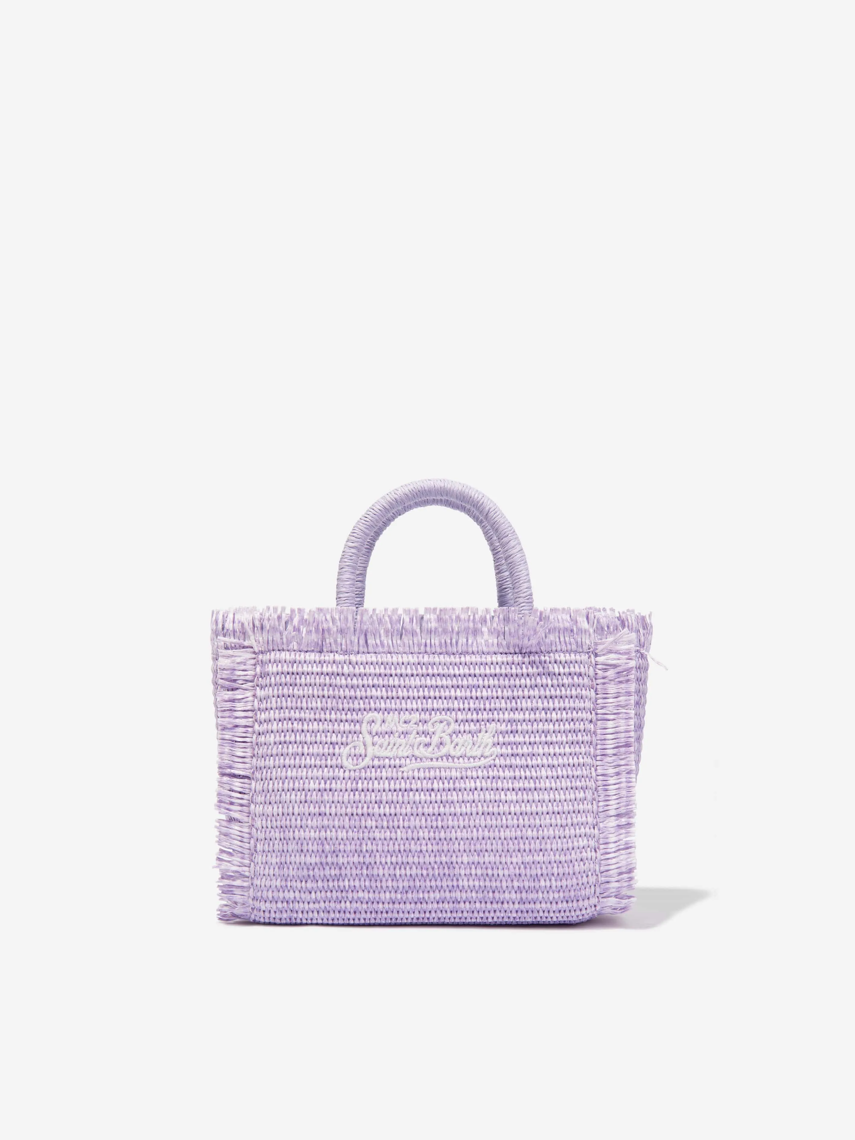 MC2 Saint Barth Girls Embroidered Straw Bag in Purple