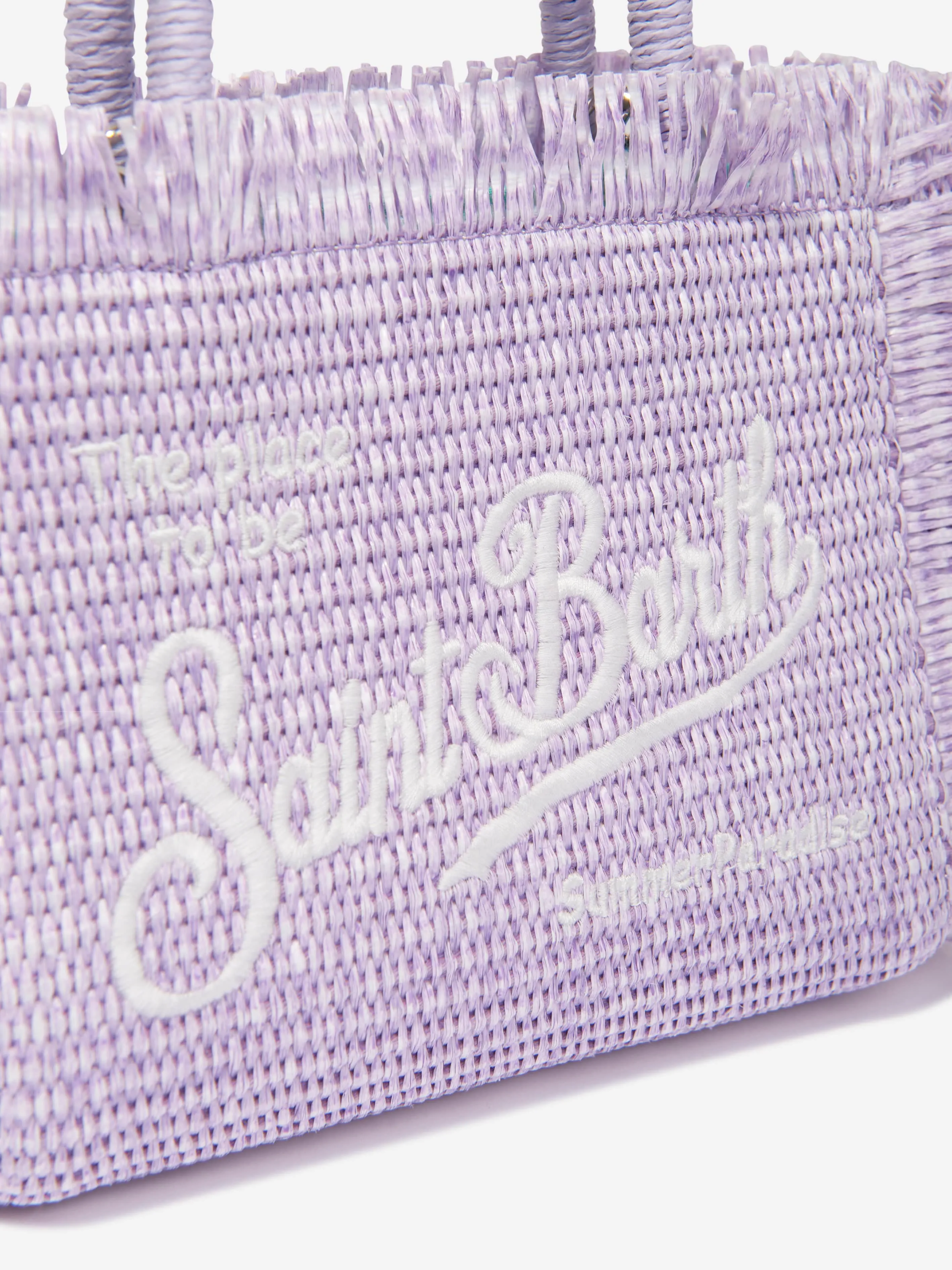 MC2 Saint Barth Girls Embroidered Straw Bag in Purple