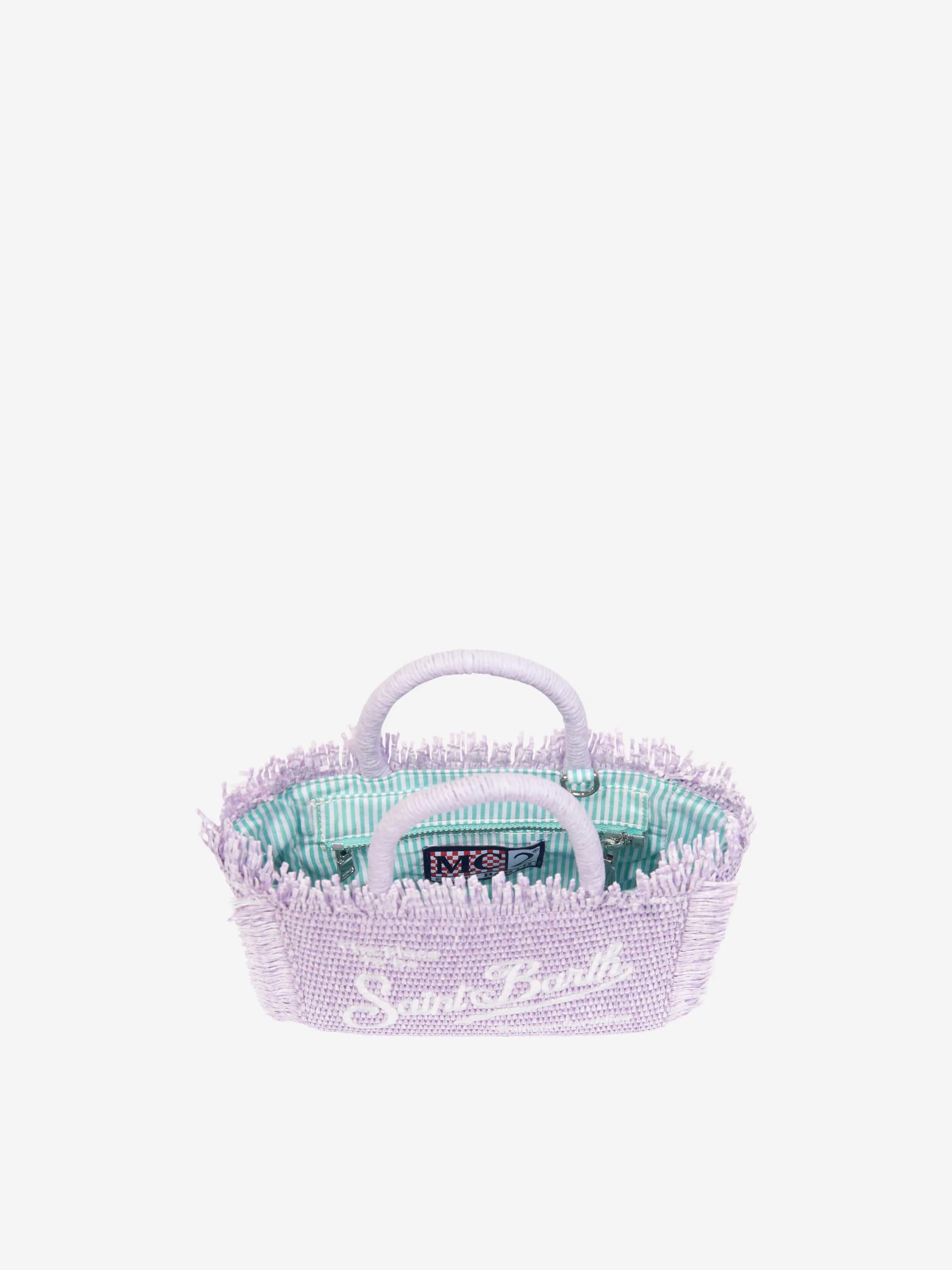 MC2 Saint Barth Girls Embroidered Straw Bag in Purple