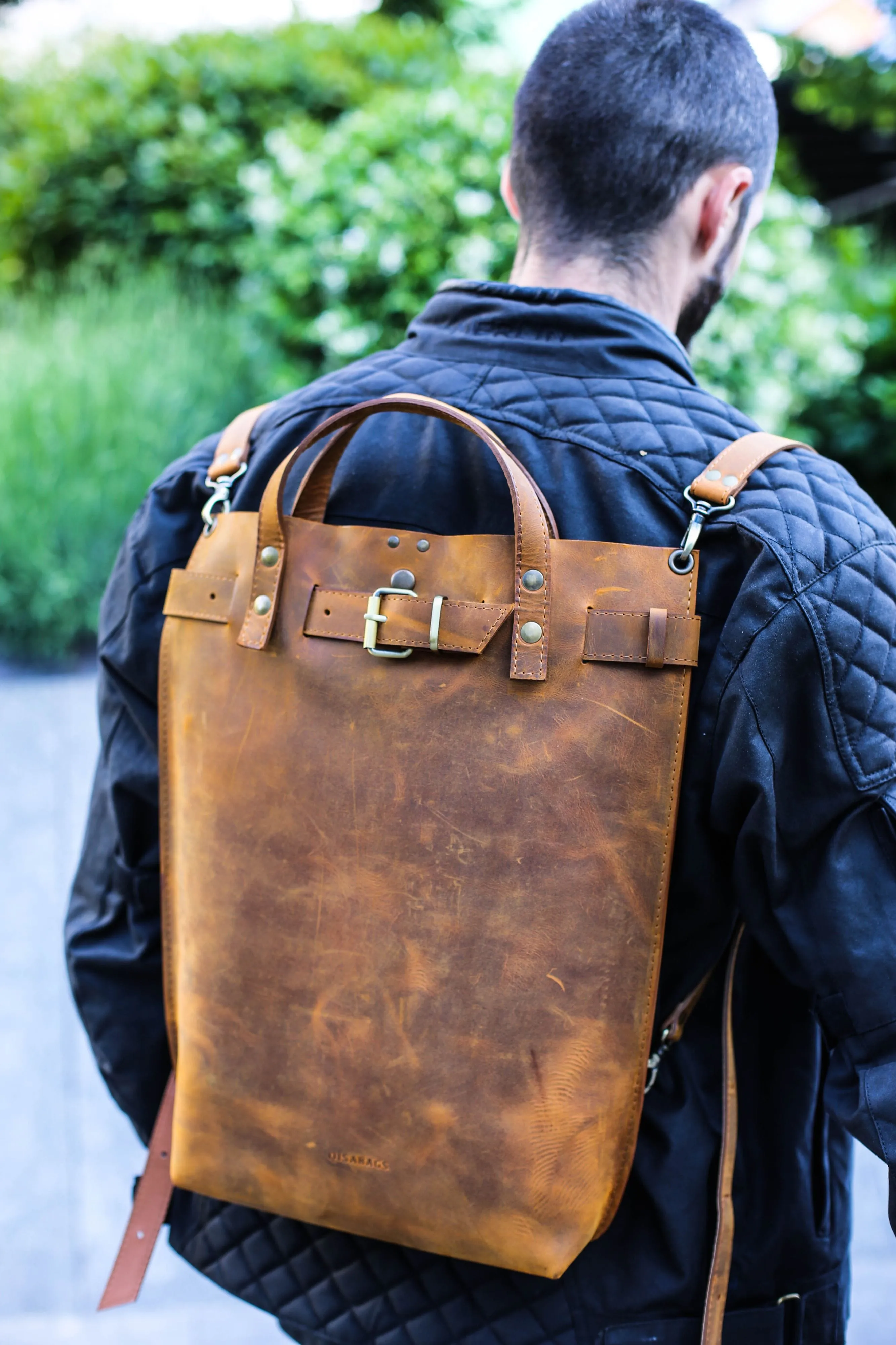 Men's Coffee Brown Leather Backpack