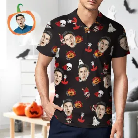 Men's Custom Funny Face Shirt Personalised Golf Shirts For Halloween Gift Pumpkin