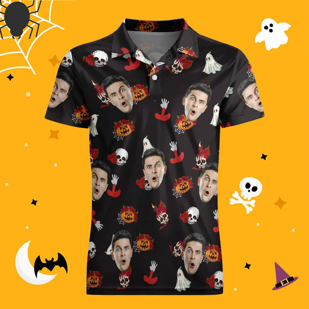 Men's Custom Funny Face Shirt Personalised Golf Shirts For Halloween Gift Pumpkin