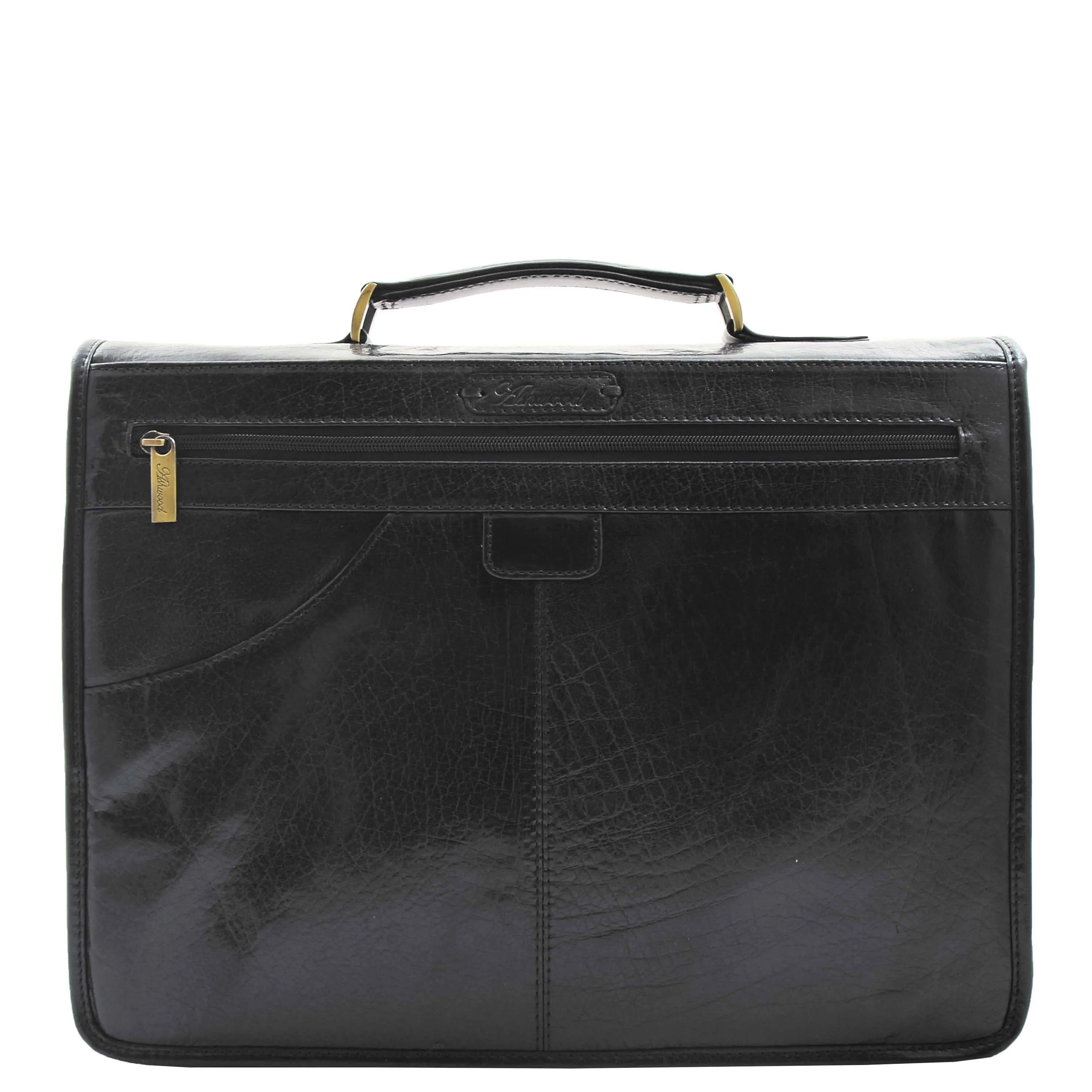 Mens Italian Leather Black Briefcase Expandable Office Bag Laptop Case - Thomas