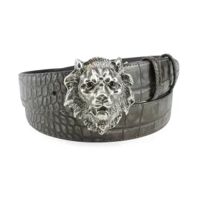 Metallic Hued Anthracite Tone Mock Croc Lion Belt