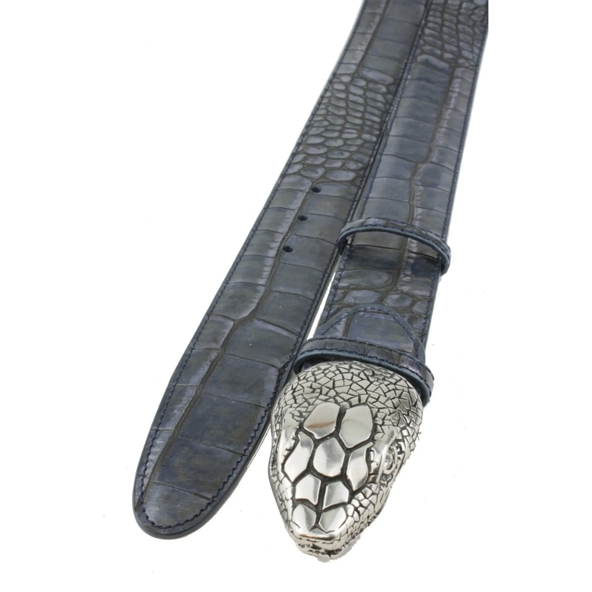 Metallic Hued Midnight Blue Tone Mock Croc Snakehead Belt