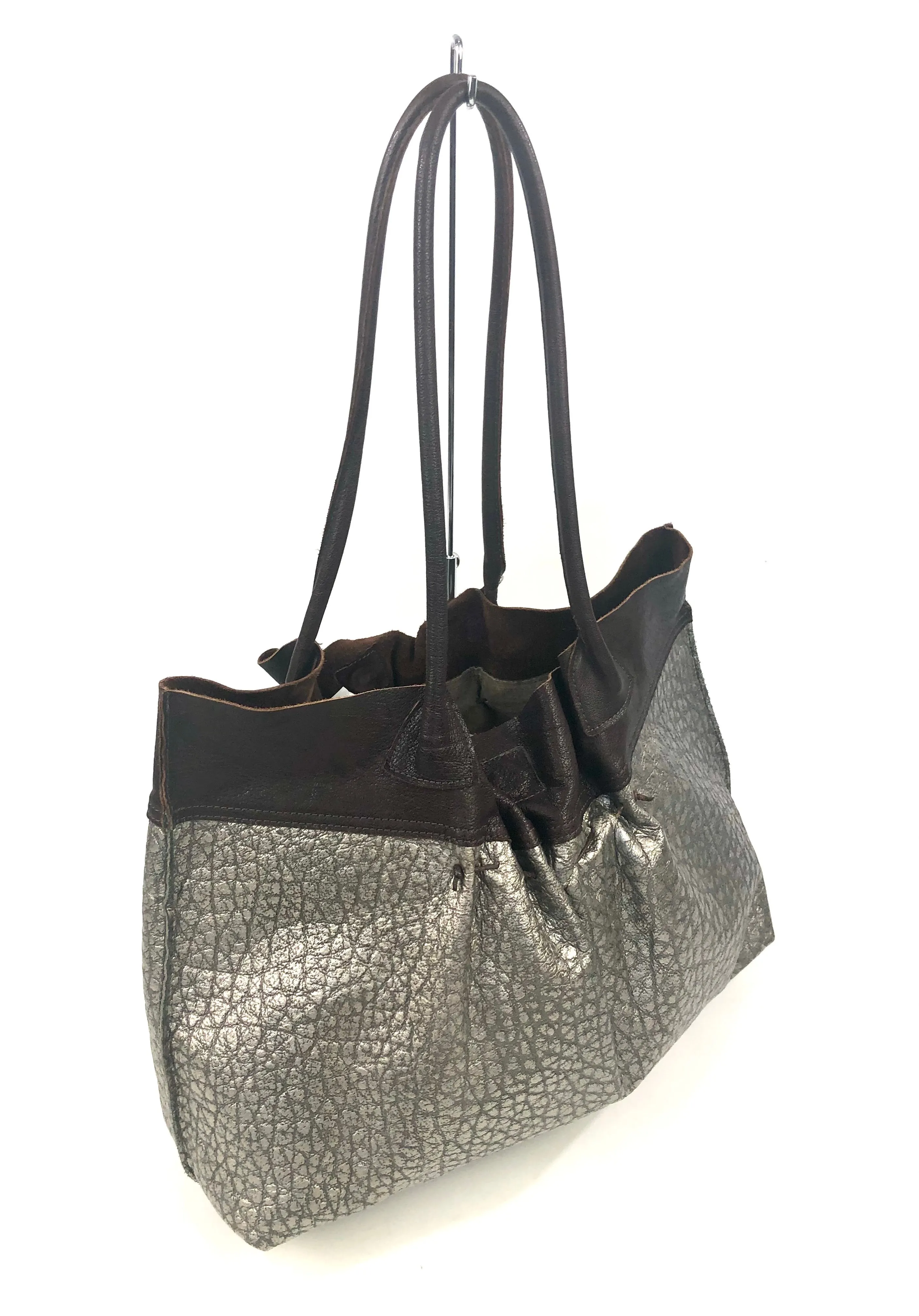 Metallic Leather Shoulder Bag Tote