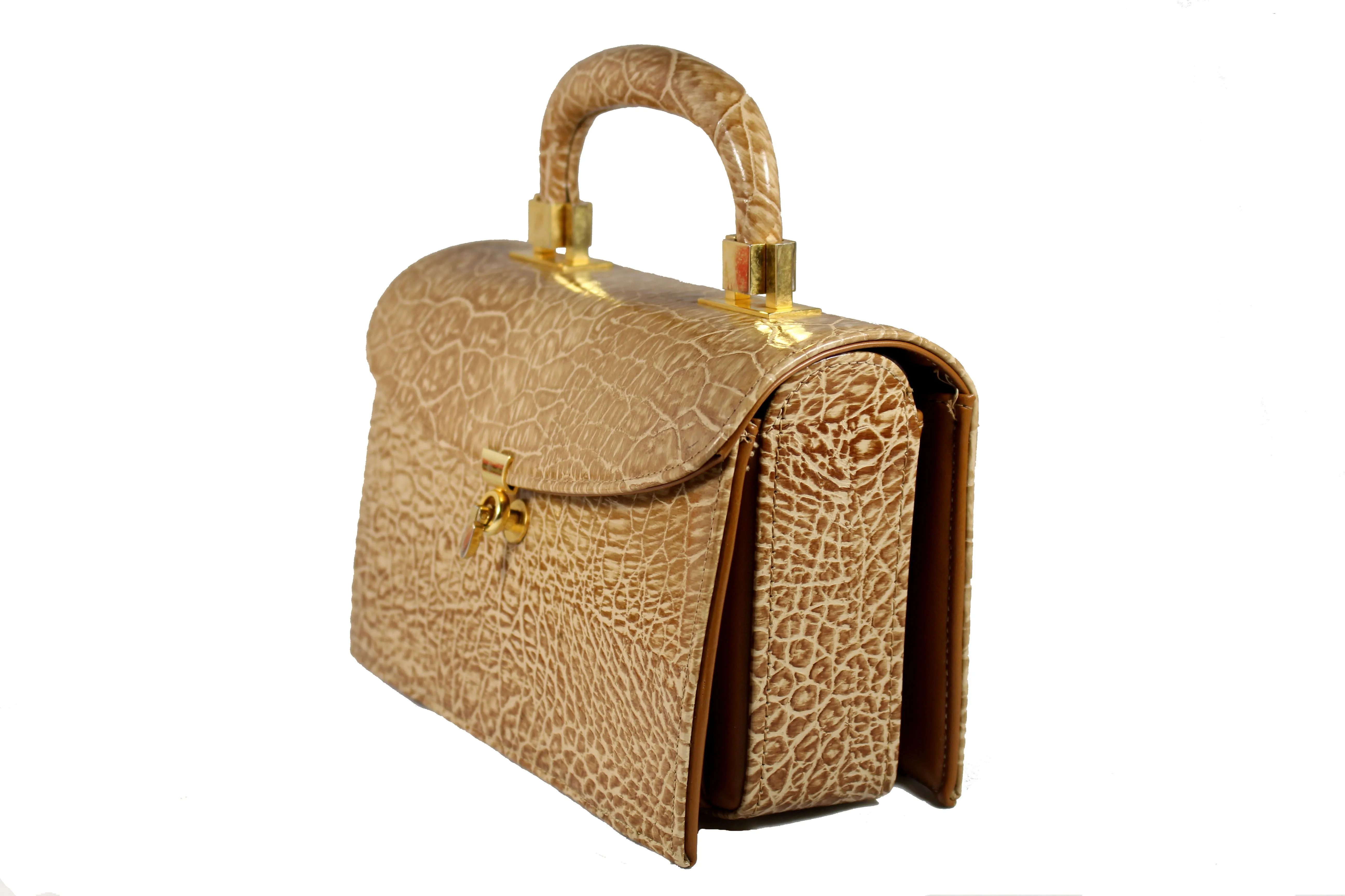 MEYERS toasted beige embossed turtle skin handbag